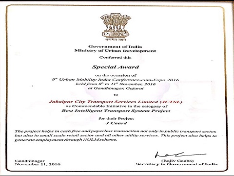 Special Awards(commendable initiative)  Under Best Intelligent Transport Service by GOI